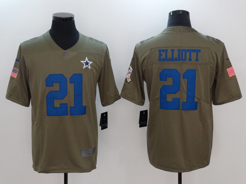 Men Dallas cowboys #21 Elliott Nike Olive Salute To Service Limited NFL Jerseys